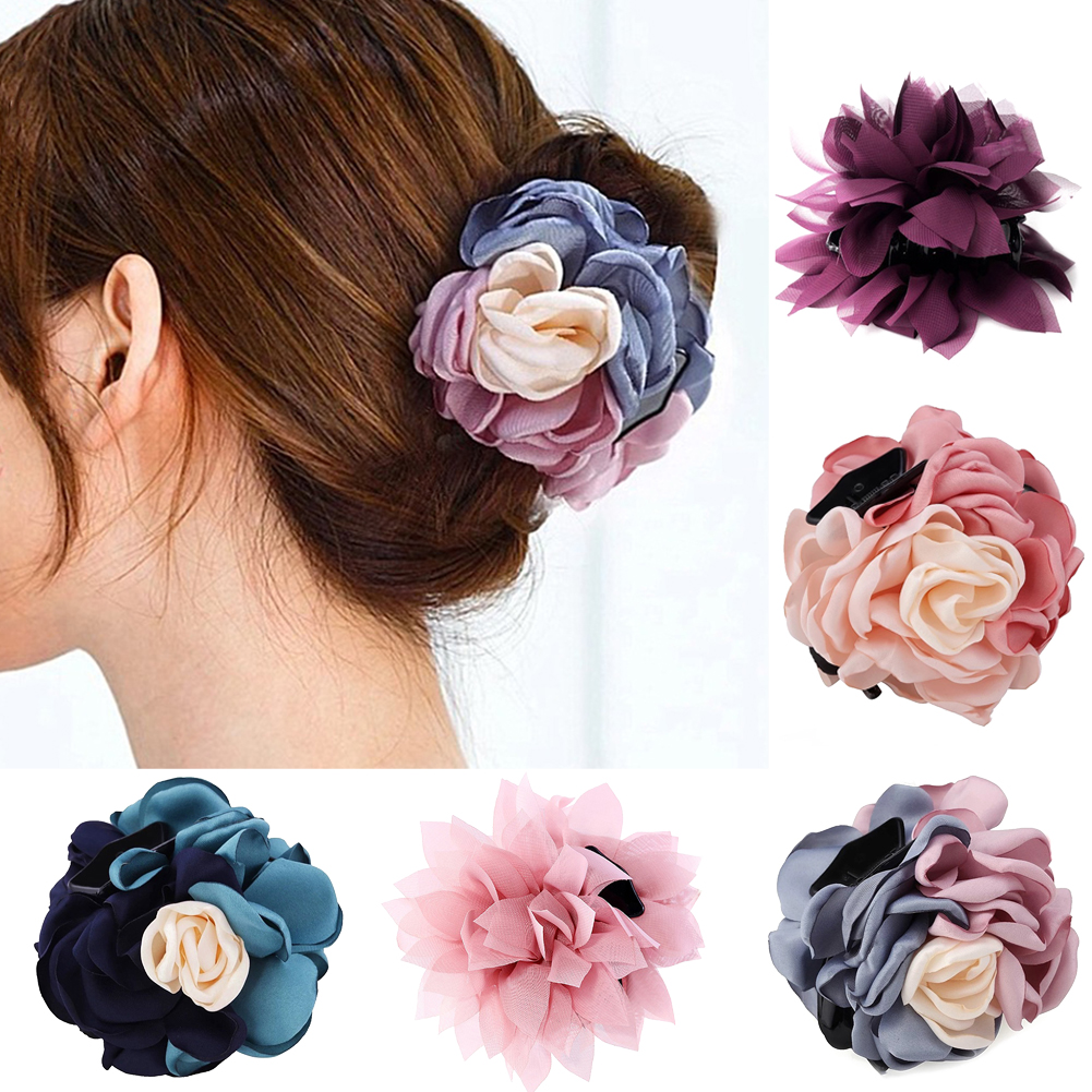 SPRING PARK Flower Plastic Hair Claw Floral Bow Clips Jaw